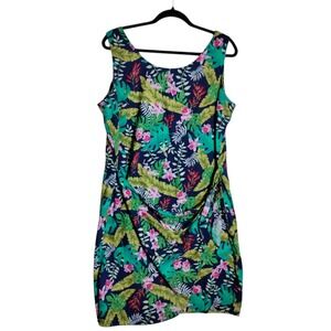 Hilo Hattie Hawaiian Cotton Tropical Floral Shift Dress XL Made in Hawaii